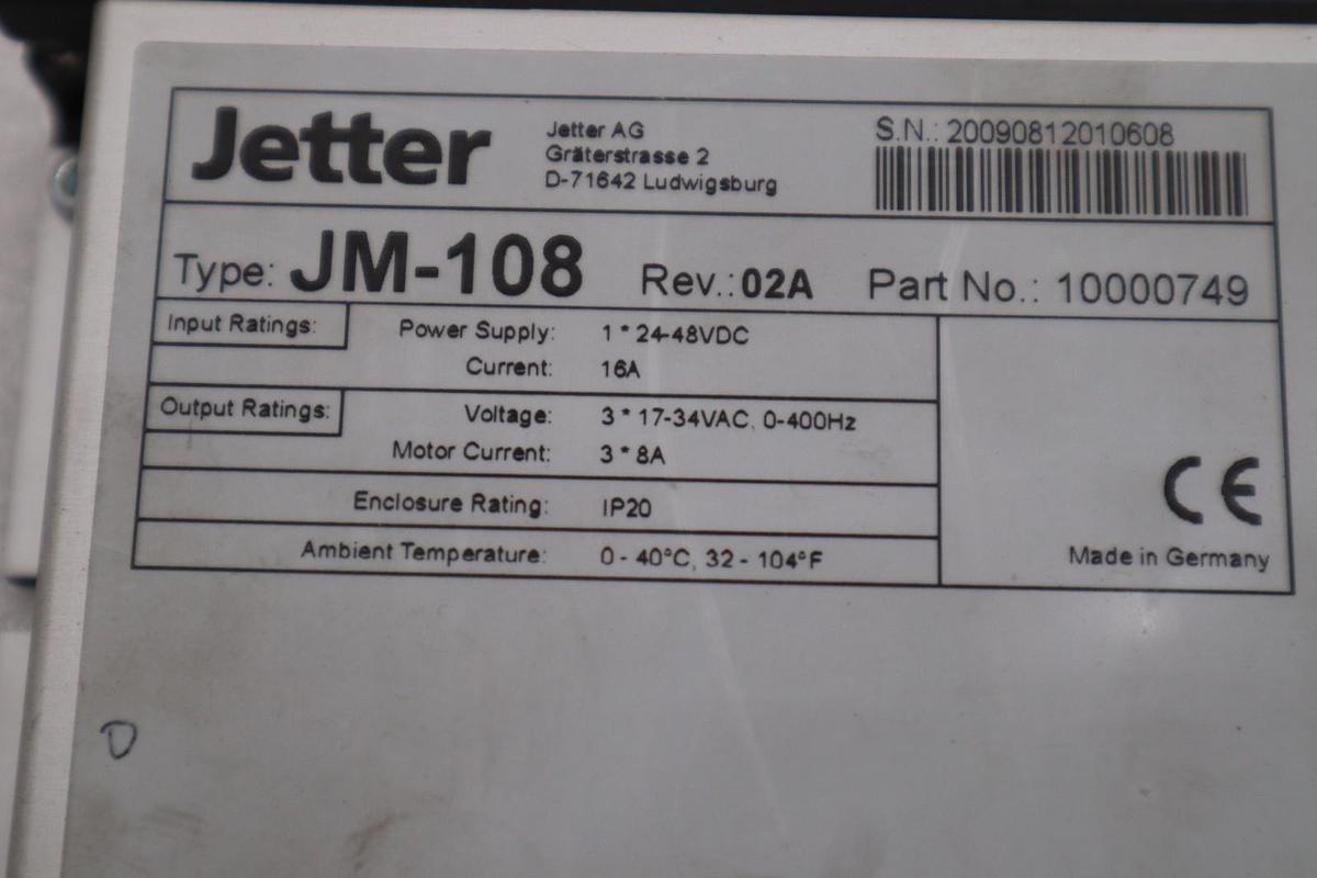 Used JETTER JM-108 REV 02A PART NO 10000749 Servo Drive STOCK H985A