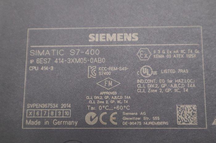 Used SIEMENS 6ES7 414-3XM05-0AB0/6ES7 952-1AK00-0AA0 SIMATIC S7-400 CPU STOCK B-1249