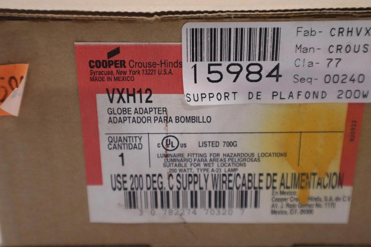 Used Cooper Crouse-Hinds VXH12 Globe Adapter 200W 23A Vaporguard - STOCK GF1039