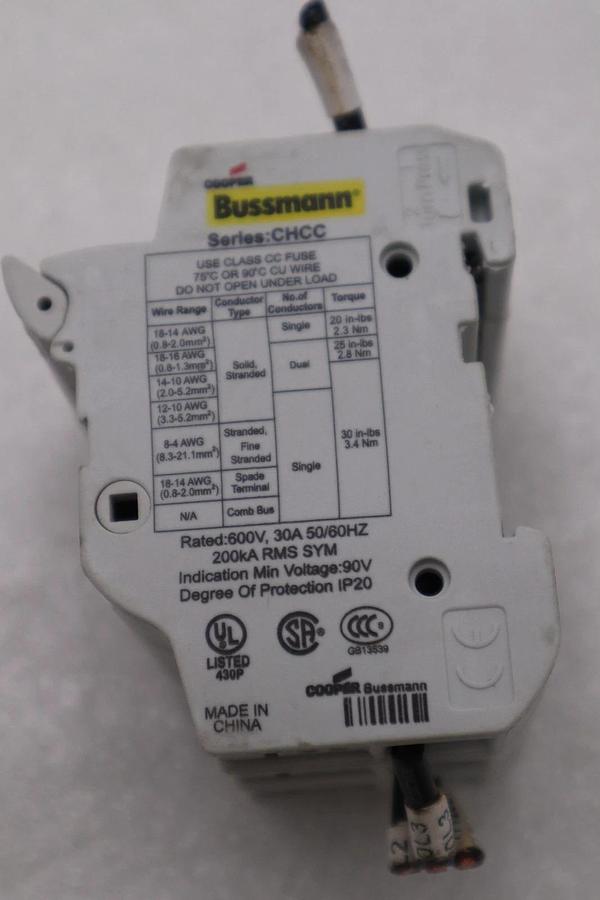 Used Cooper Bussmann CHCC 3-Pole Fuse Holder 600V 30A STOCK H1519A