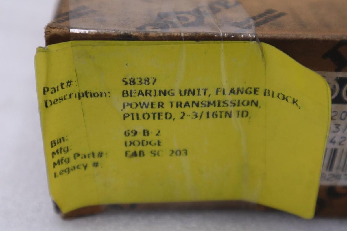 NEW DODGE 2-3/16" FOUR BOLT FLANGE BEARING F4B-SC-203 STK K3235CC