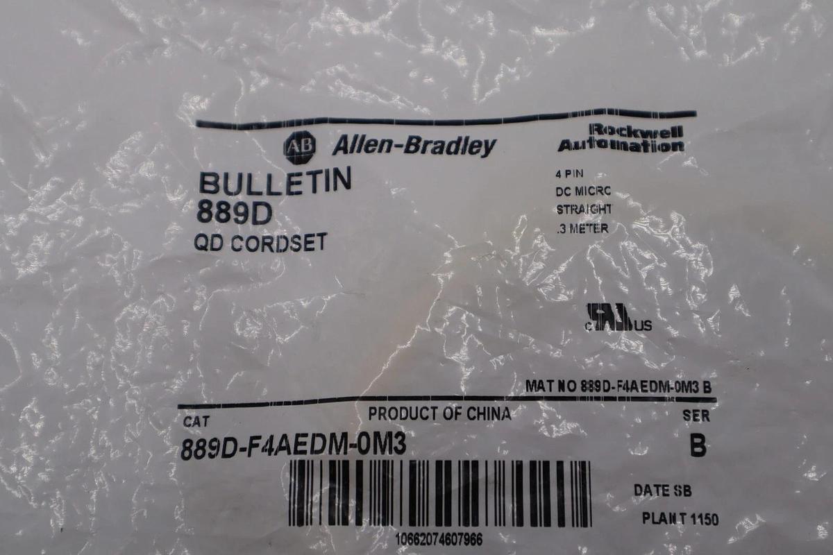 Allen Bradley 889D-F4AEPDM-0M3 Cable Pico Cordset 4-Pin 0.3m STOCK L-86-C