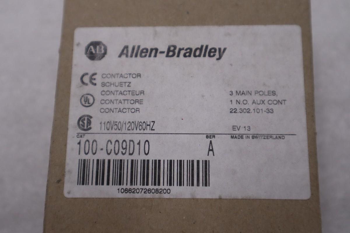Used NEW OPEN BOX ALLEN BRADLEY AB 100-C09D10 CONTACTOR 9 AMP COIL 120 V STK GF784A