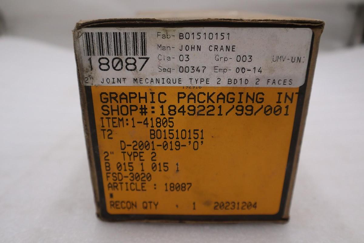 JOHN CRANE FSD-3020 D-2001-019-'0' 2" TYPE 2 - NEW IN BOX - STOCK GF479A