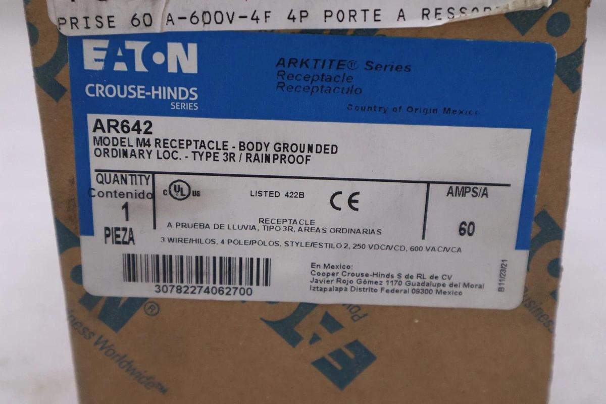 NEW OPEN BOX Crouse Hinds - AR642 - Eaton Arktite Ar Receptacle STK 2077B 782274062709
