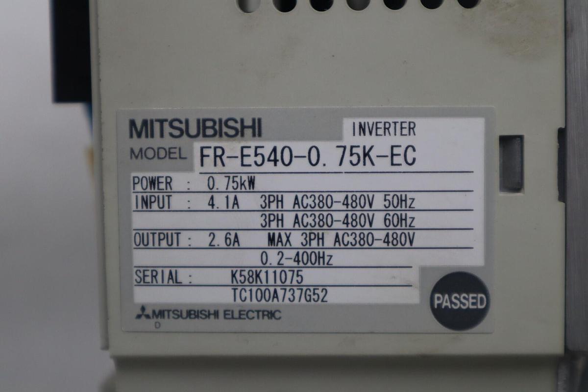 Used Mitsubishi FR-E540-0.75K-EC Drive 0.75 KW 2.6 Amp 480 Volts 3 Phase STK K-759-A