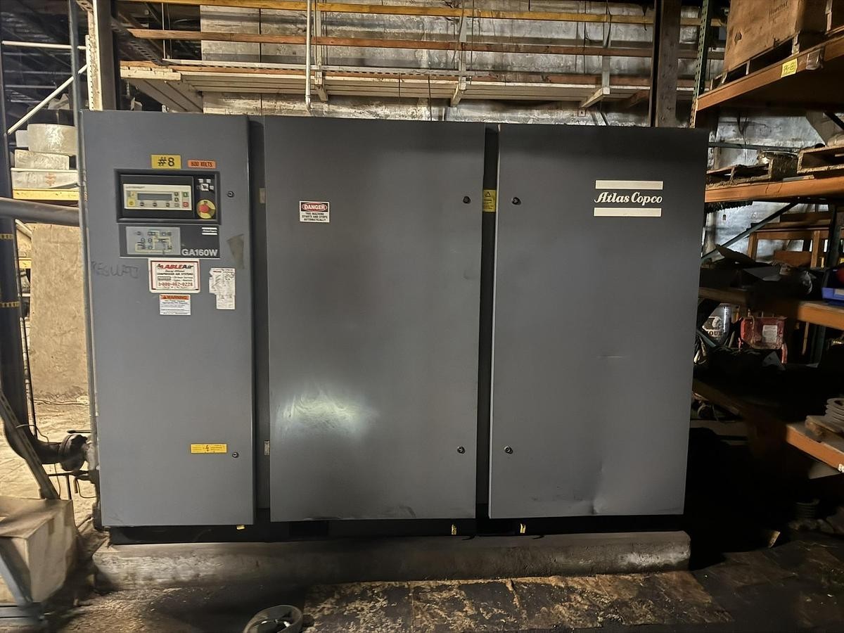 Used 200 HP ATLAS COPCO GA160W AIR COMPRESSOR WITH ALLEN BRADLEY VFD 600V