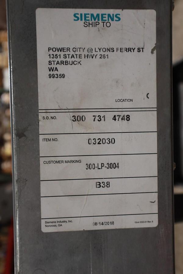 Used SIEMENS P1 250A 208Y/120V P1C30BL100CTST MAIN BEAKER STOCK HS40