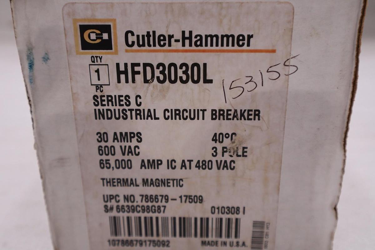 Used NEW OPEN BOX CUTLER HAMMER HFD3030L CIRCUIT BREAKER STK GF1105