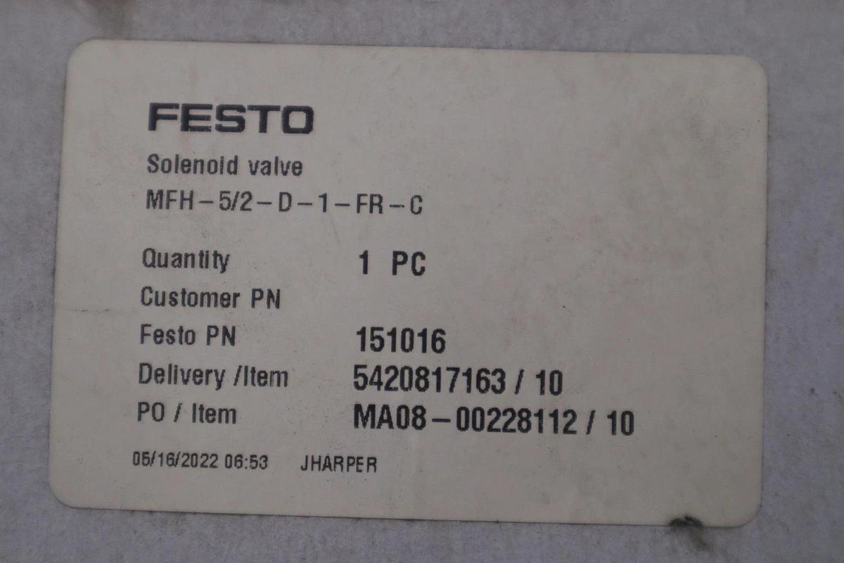Used NEW FESTO MFH-5/2-D-1-FR-C 151016 SOLENOID VALVE - STOCK GF38A