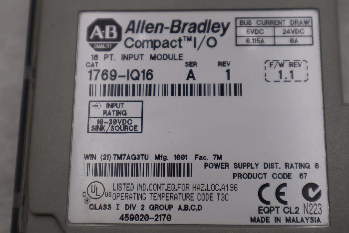 Used Allen Bradley 1769-IQ16 Compact I/O 16 PT Input Module Ser A STOCK K-596-A