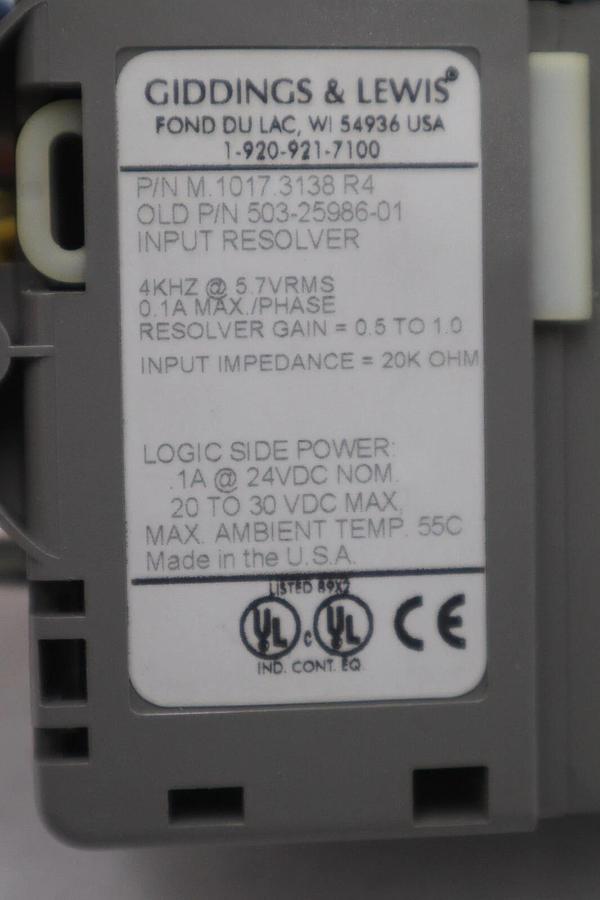 Used GIDDINGS AND LEWIS M.1017.3138 R4 / M10173138 R4 INPUT RESOLVER STOCK K-2922-A