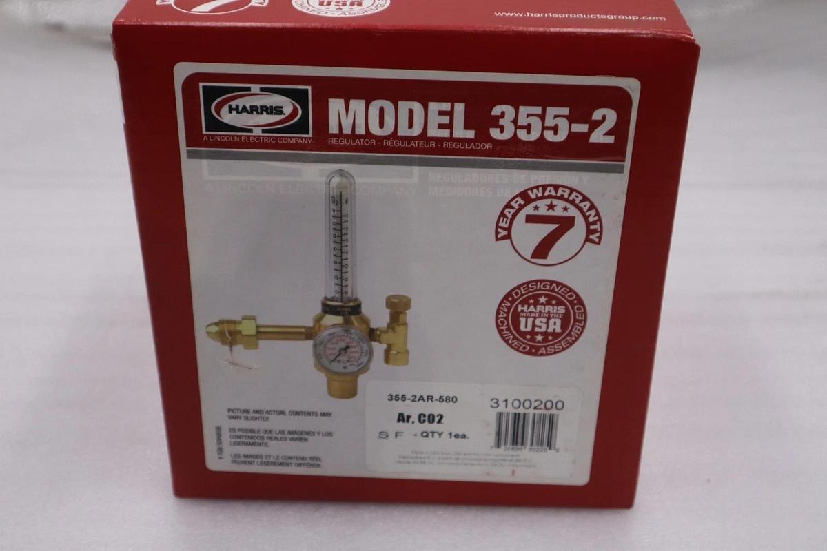 Used NEW, HARRIS MODEL 355-2 ARGON / CO2 FLOWMETER REGULATOR STOCK GF-1201