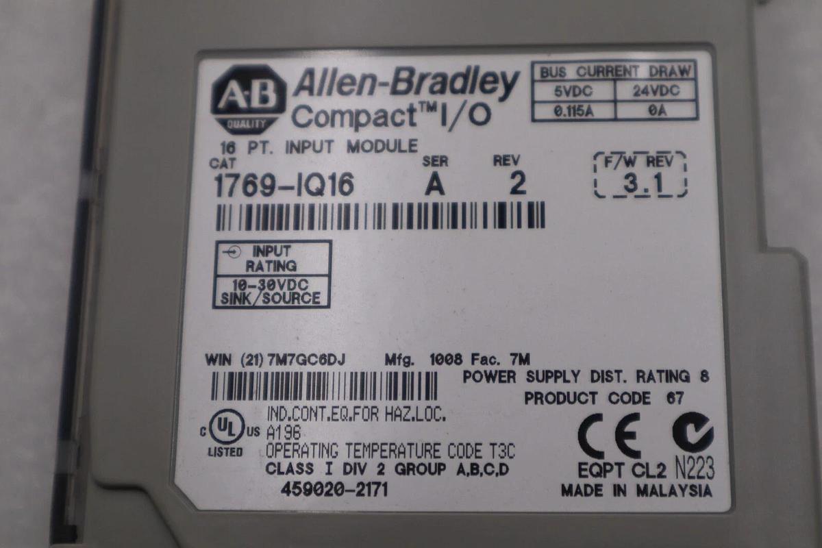 Used ALLEN-BRADLEY 1769-IQ16 SERIES A 16 PT. INPUT MODULE STOCK #K-1562C