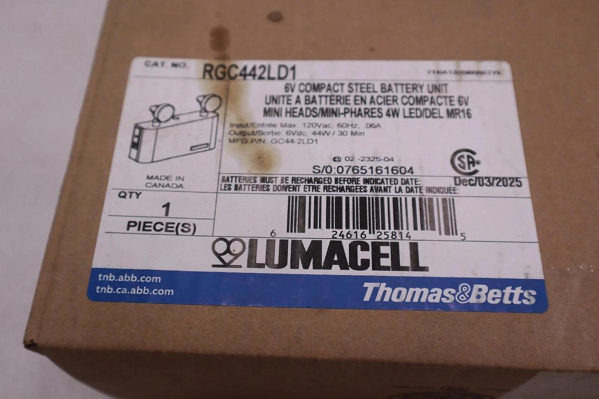 Used Thomas&Betts/Lumacell RGC442LD1 6V Emergency Lighting Unit STK GF877