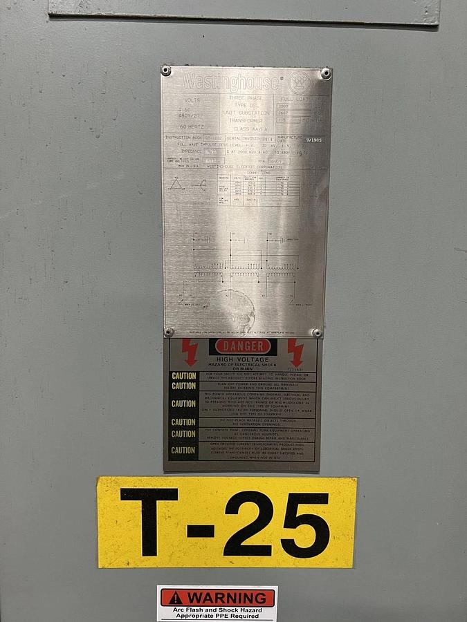 Used WESTINGHOUSE CAST COIL DRY TYPE TRANSFORMER 2000/2667 KVA 4160 DELTA / 480Y/277
