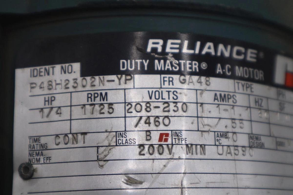 Used RELIANCE ELECTRIC P48H2302N-YP DUTY MASTER AC MOTOR 1/4 HP STOCK #M-35