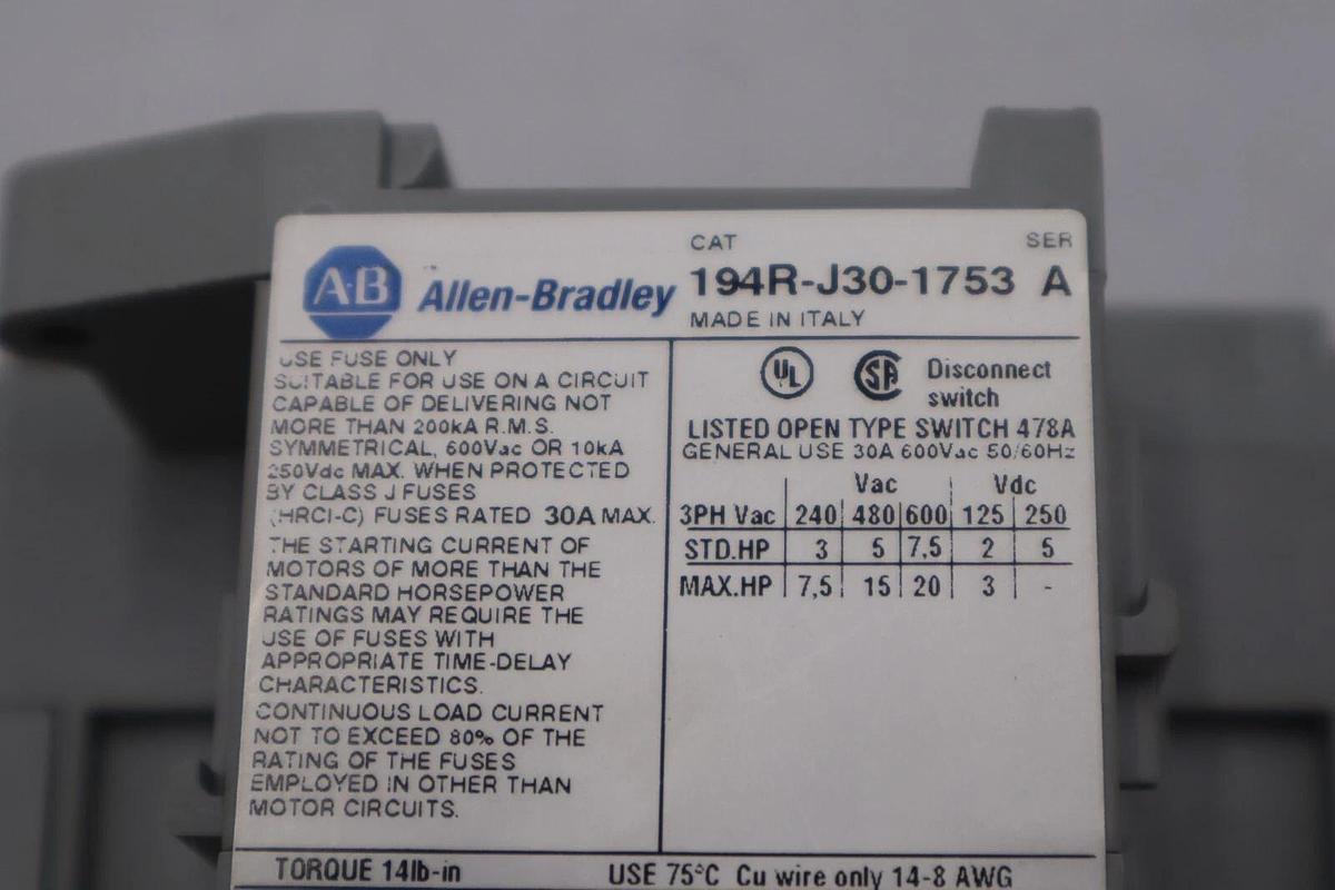Used ALLEN BRADLEY 194R-J30-1753 / 194RJ301753 (USED) STOCK B-1560