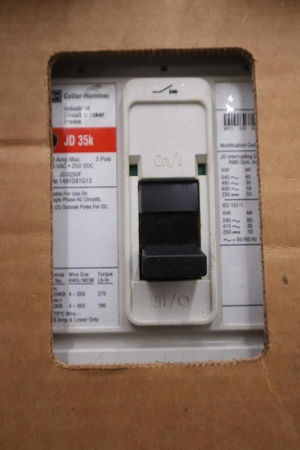 Used Cutler-Hammer JD3250F Circuit Breaker 250A 600V JD 35K STOCK 1419CC