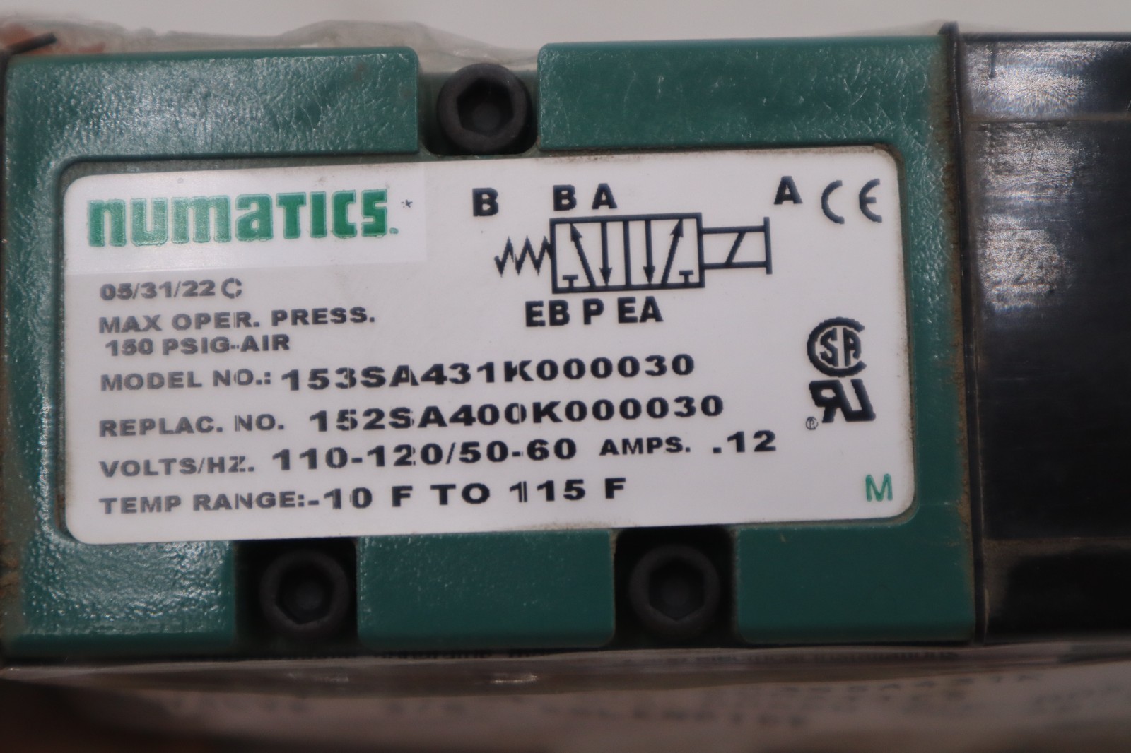 NUMATICS SPRING RETURN 153SA431K000030 SOLENOID VALVE - STOCK GF515A