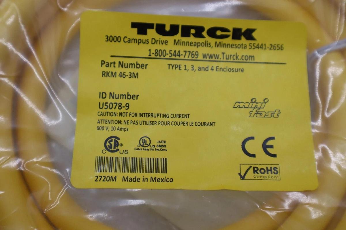 Used NEW Turck RSM RKM 46-3M  4 PIN PATCH CABLE STOCK G716