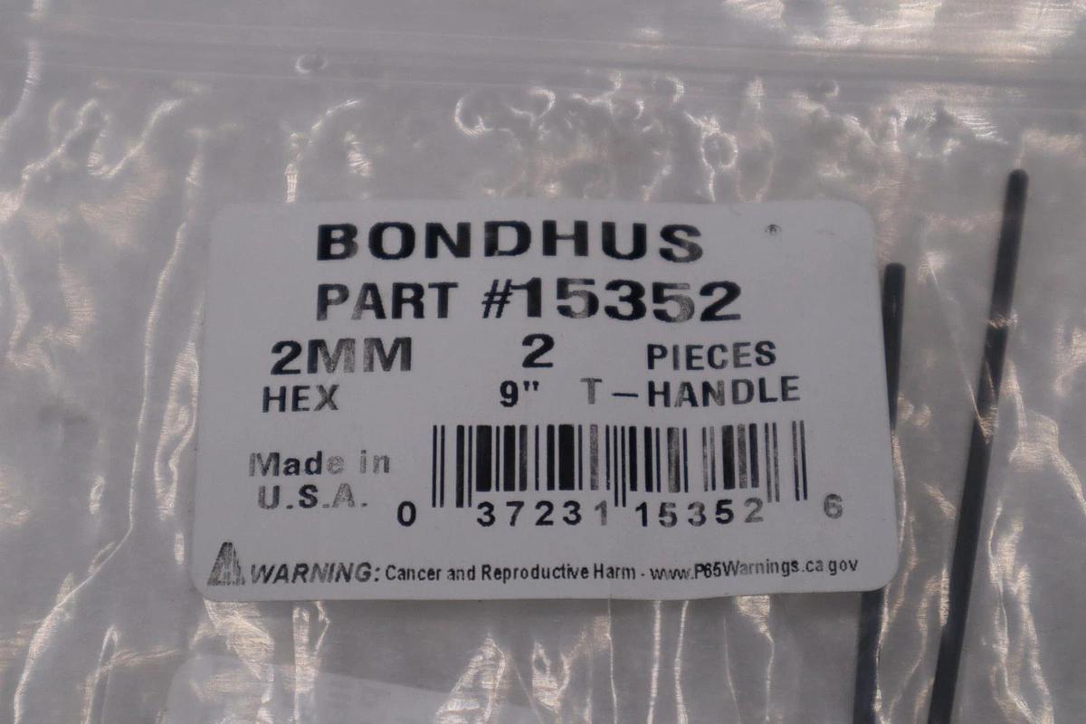 Used LOT OF 2 - Bondhus 15352 Corp. 2mm Hex T-handle 9" Length STOCK H1154A