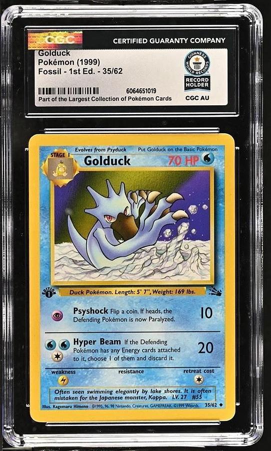 Used 1999 Pokémon Fossil Golduck #35 1st Edition CGC WORLD RECORD GUINNESS SLAB