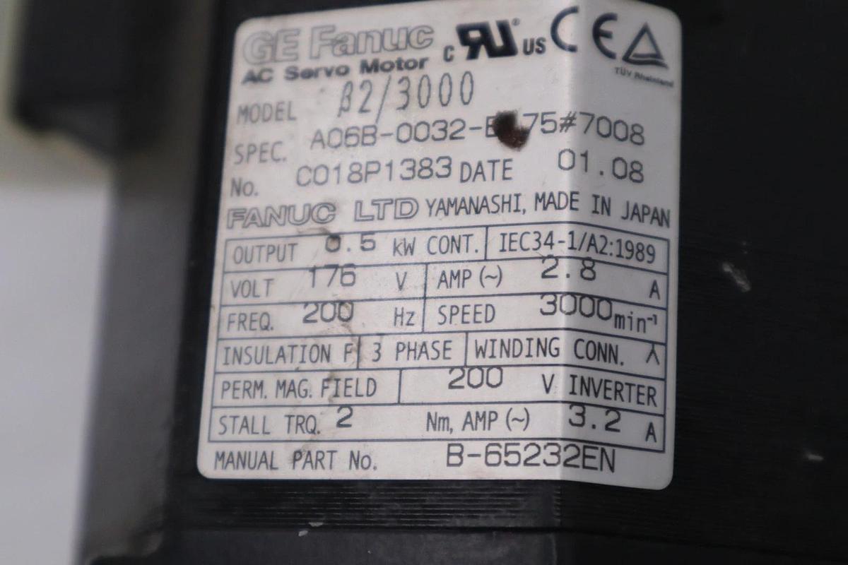 Used GE FANUC B2/3000 A06B-0032-B075#7008 Servo Motor STK GF777