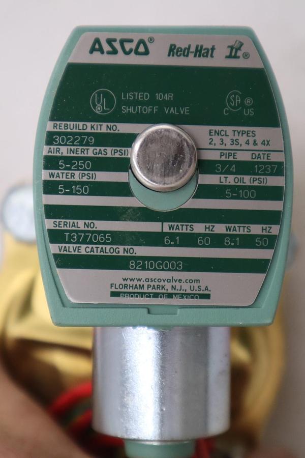 Asco 8210G003 Solenoid Valve 3/4in Npt 120v-ac Red Hat Solenoid - STK GF533A