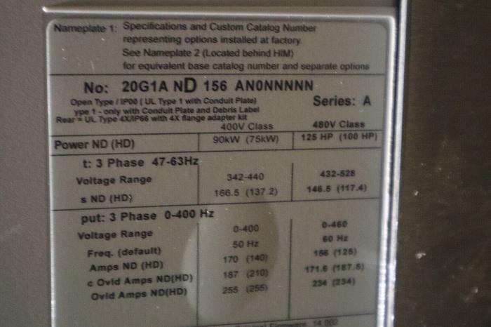 NEW ALLEN-BRADLEY 20G1AND156AN0NNNNN POWERFLEX 755 125HP 3PH AC DRIVE STOCK 5242