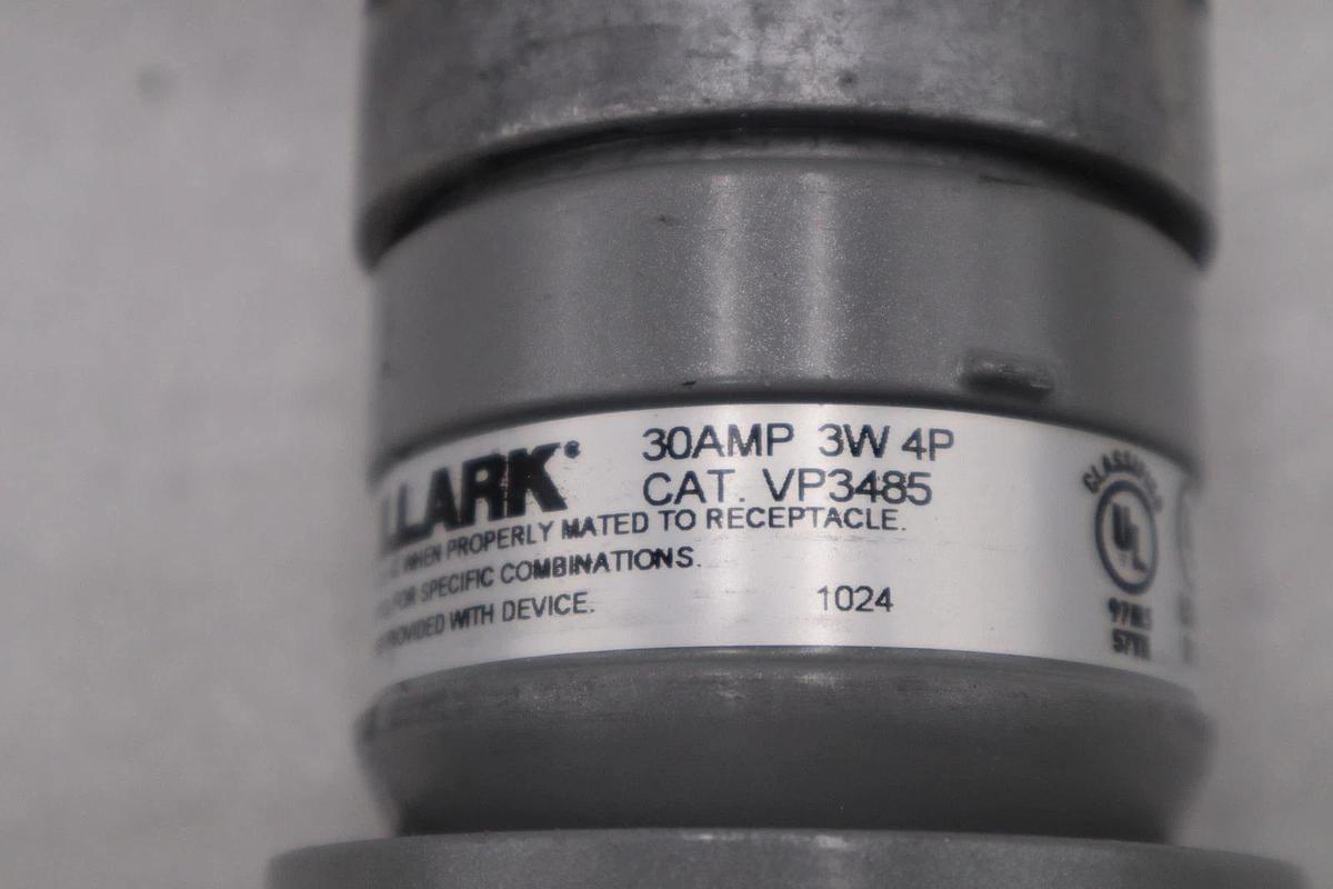 Used KILLARK VP3485 30A GROUND STYLE 2 PLUG, 3-WIRE 4-POLE - STOCK 3707CC 783936834061