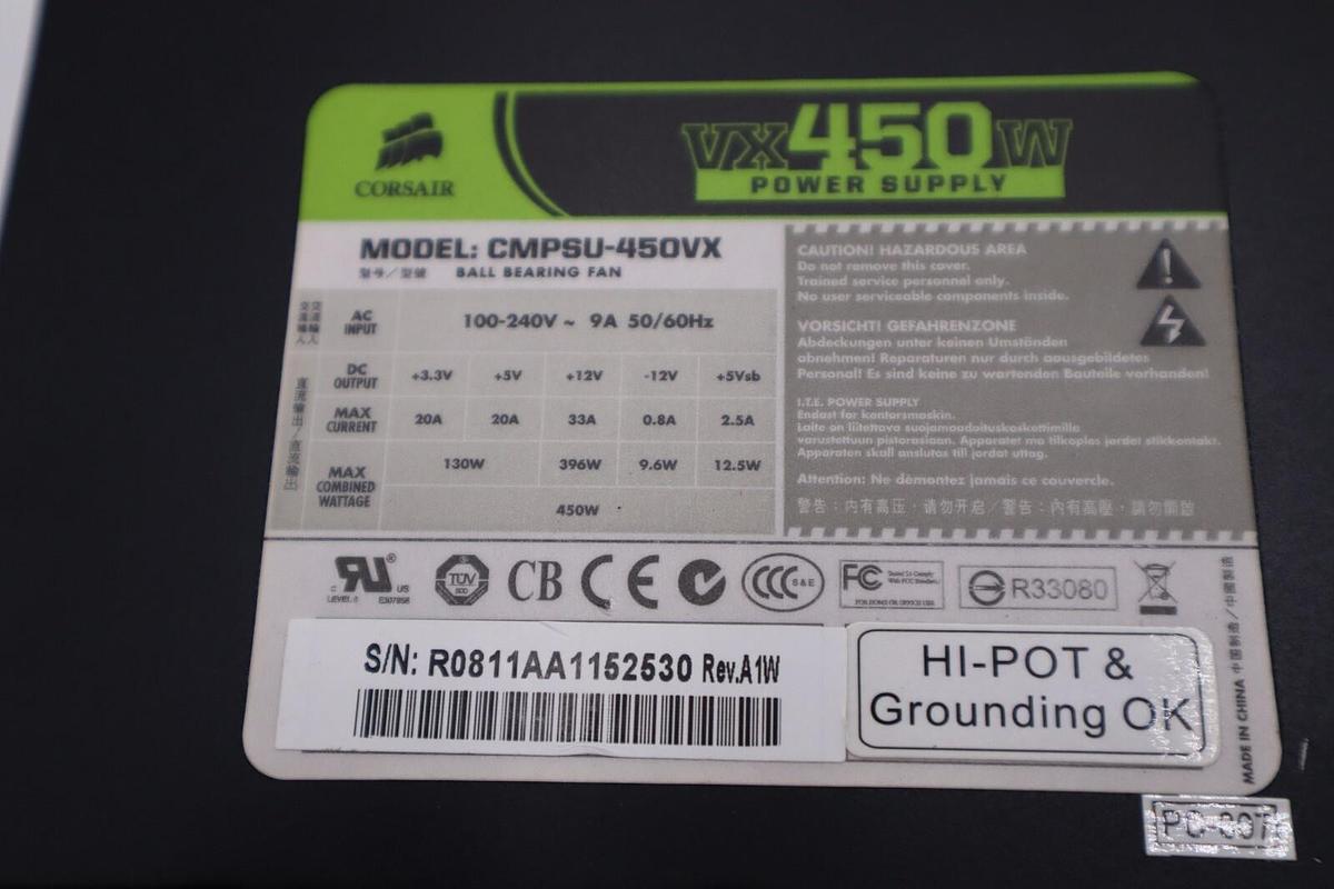 CORSAIR CMPSU-450VX 450 W ATX12V V2.2 80 PLUS Active PFC Compat STOCK H1241