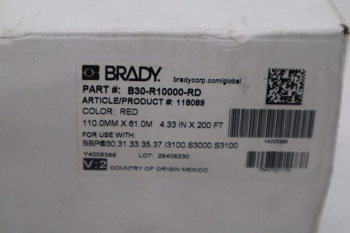 Used Brady B30-R10000-Rd Label Printer Ribbon B30 Series 4.33IN X 200FT STOCK H385