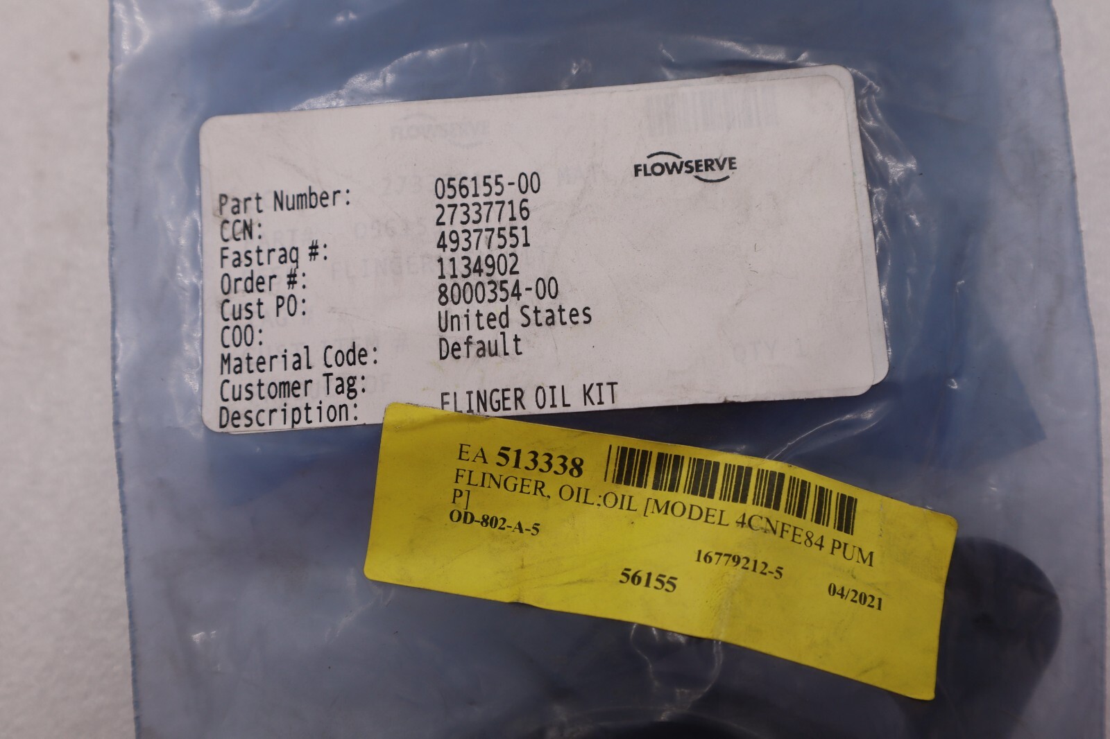 Used FLOWSERVE 056155-00 OIL FLINGER KIT STOCK #K-2384