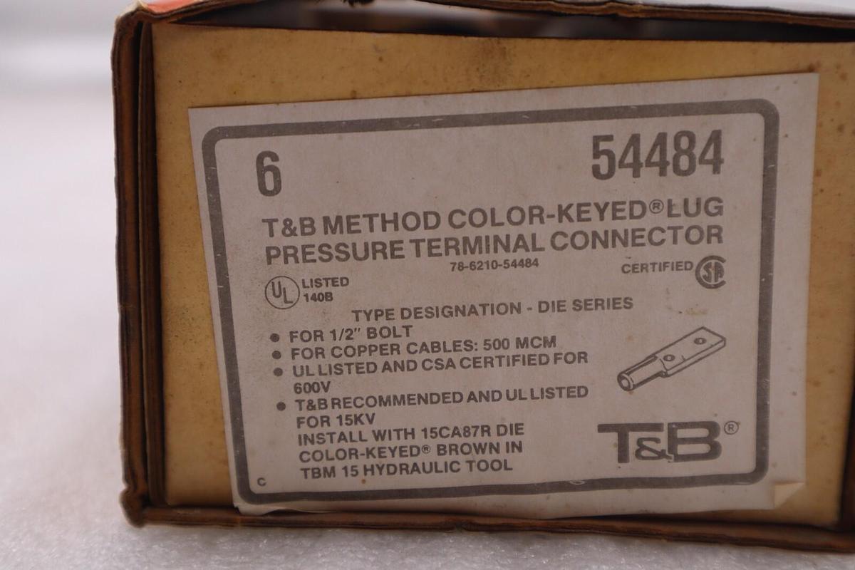 6 NIB THOMAS & BETTS 54484 PRESSURE TERMINAL CONNECTOR LUG STOCK L-784