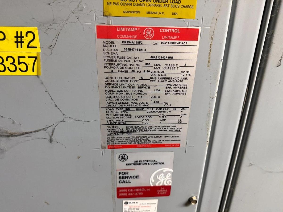 Used GE Limitamp Motor Control 4160 Volt Model CR194A148F2 Complete Switchgear System