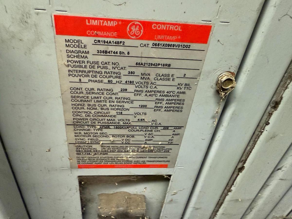 Used GE Limitamp Motor Control 4160 Volt Model CR194A148F2 Complete Switchgear System