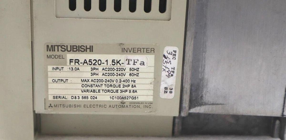Used MITSUBISHI FR-A820 1.5K TFA INVERTER A500 240 V #L-220
