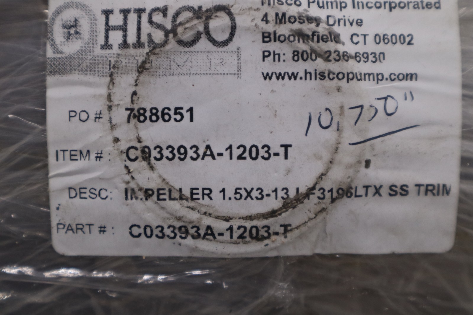 Used Goulds LF3196LTX 1.5x3-13 ANSI Impeller, 316SS, Dia: 10.75", C03393A-1203-T NEW