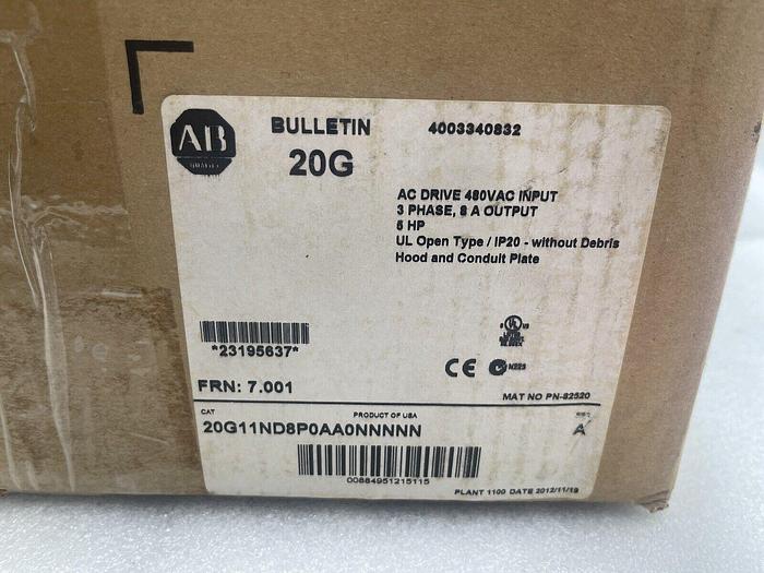 ALLEN BRADLEY POWERFLEX 755 DRIVE 5 HP 20G11ND8P0AA0NNNNN STOCK 4459