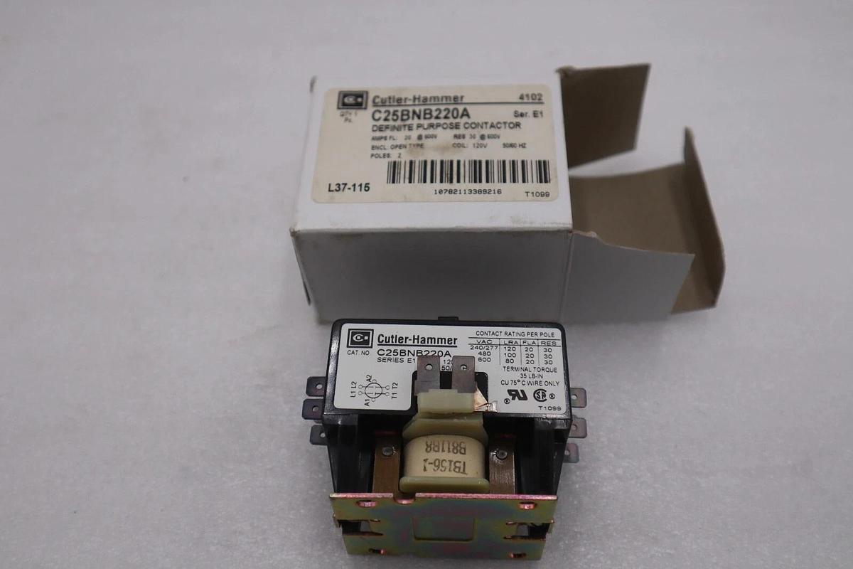Eaton C25bnb220a Cutler-Hammer 120Vac Non-Reversing Definite Purpose Contactor