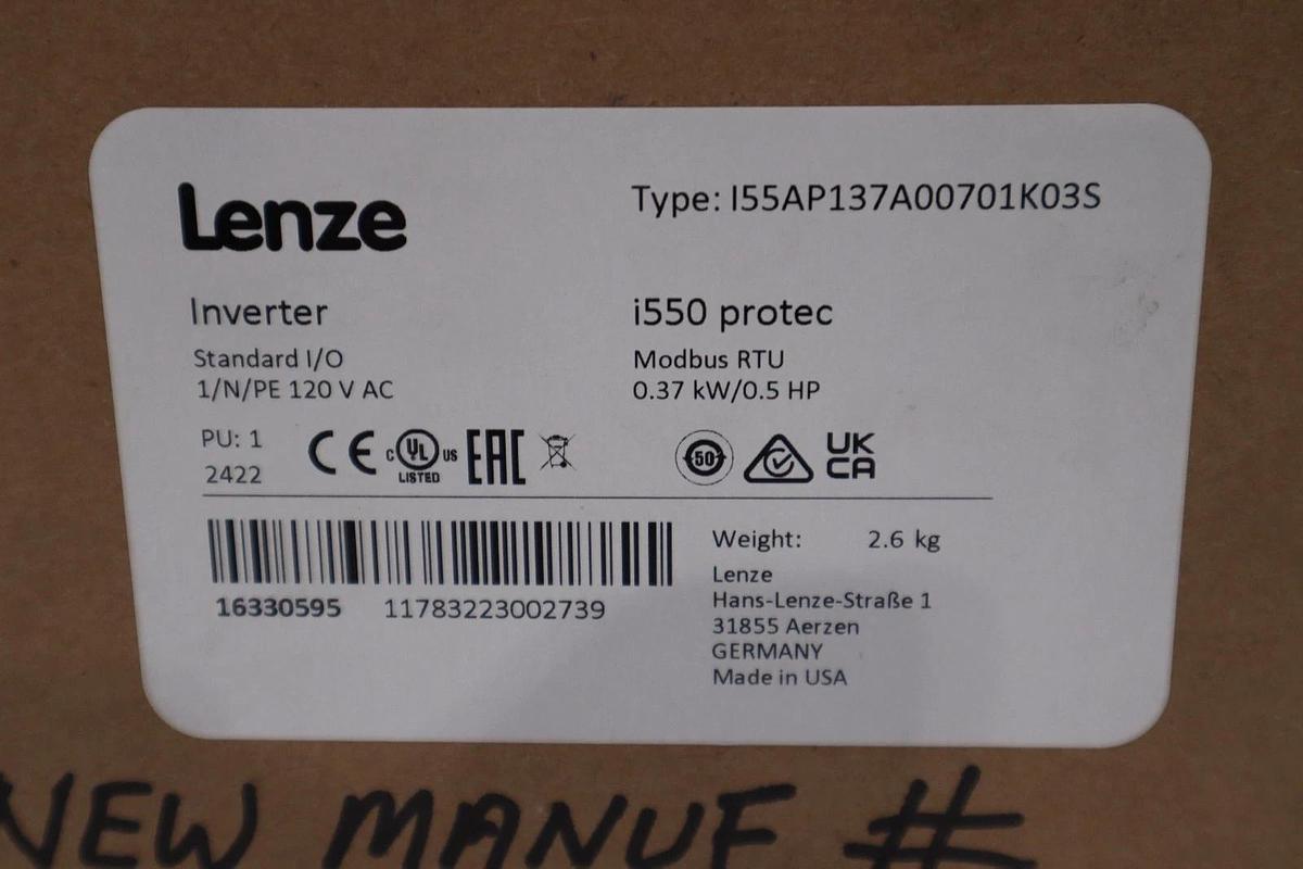 Used LENZE I55AP137A00701K03S INVERTER DRIVE I550 PROTEC SERIES - STOCK GF41