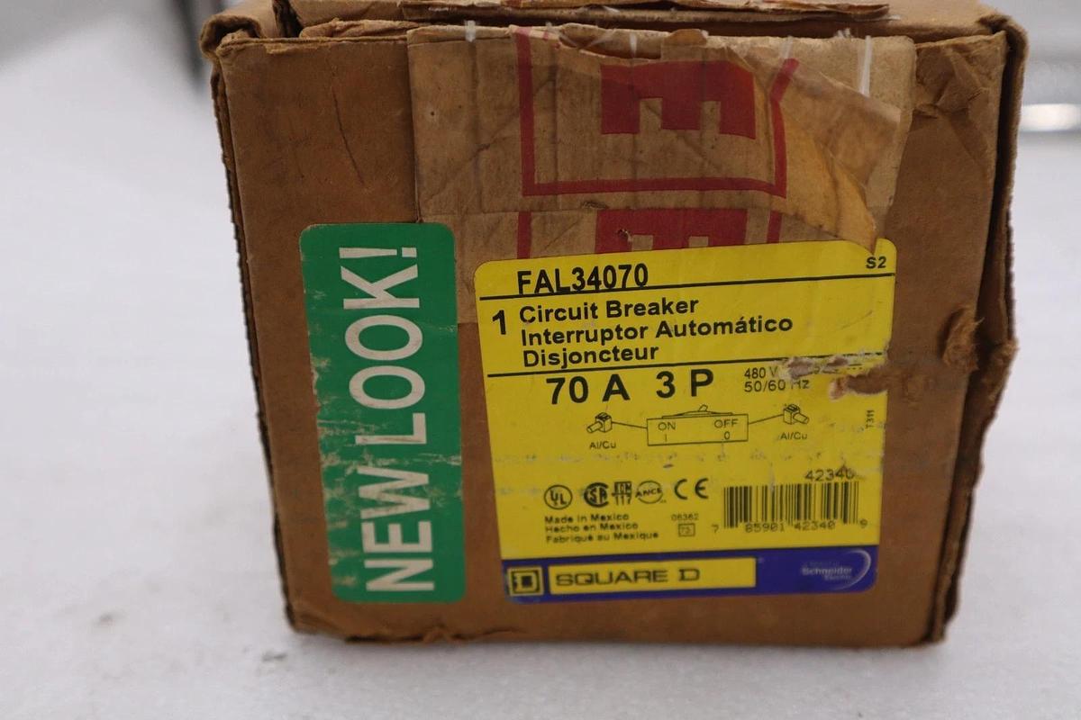 NEW OPEN BOX Square D FAL34070 Circuit Breaker 70Amp 480V 3-Pole STK GF393