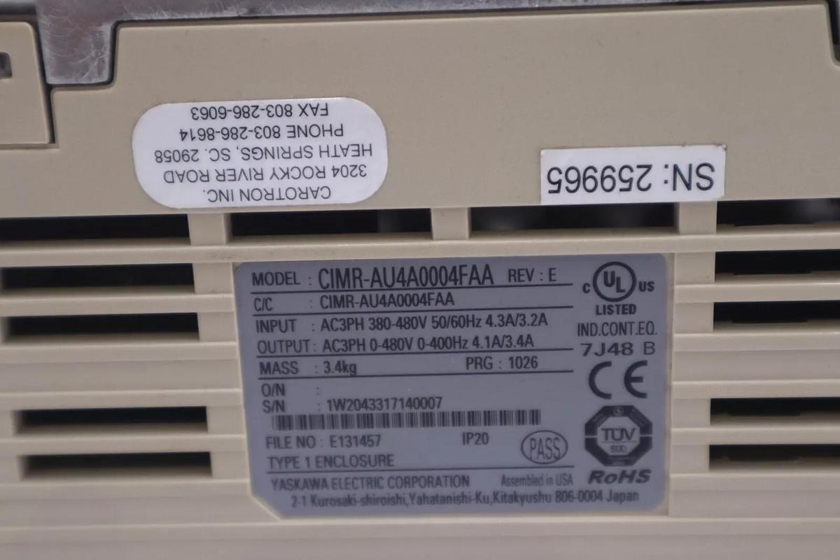 Used YASKAWA ELECTRIC CIMR-AU4A0004FAA / CIMRAU4A0004FAA REV E VFD DRIVE STOCK 2275-A