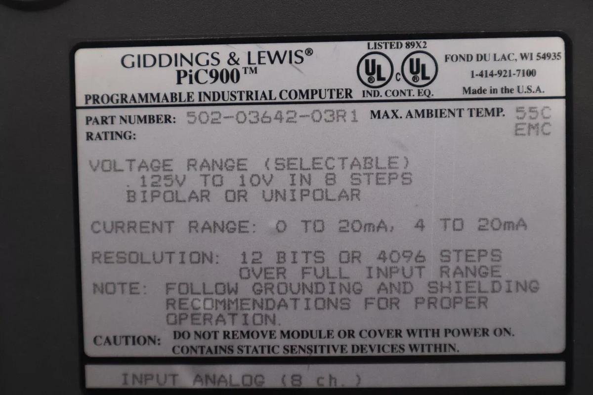Used Giddings & Lewis 502-03642-03R1/ 5020364203R1 Pic900 Input Analog STOCK 337-C