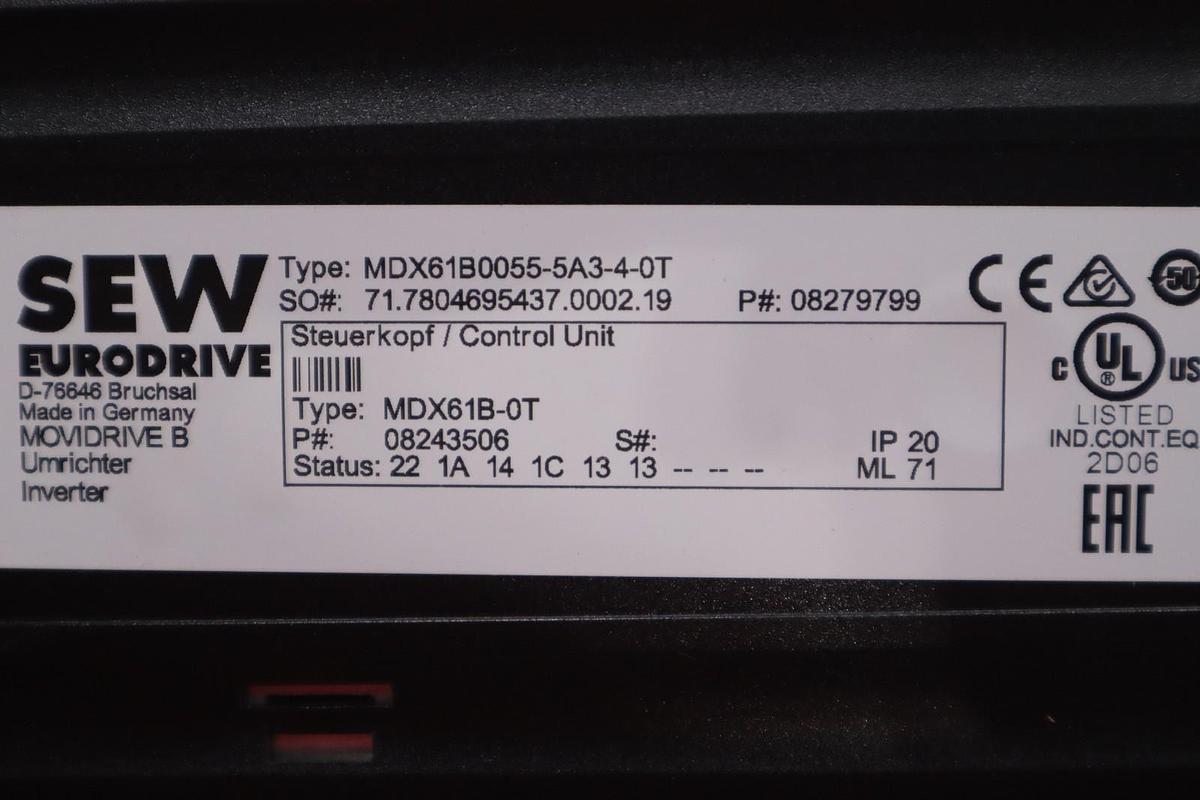 Used Sew Eurodrive MDX61B0055-5A3-4-0T Movidrive Drive Inverter H-770C