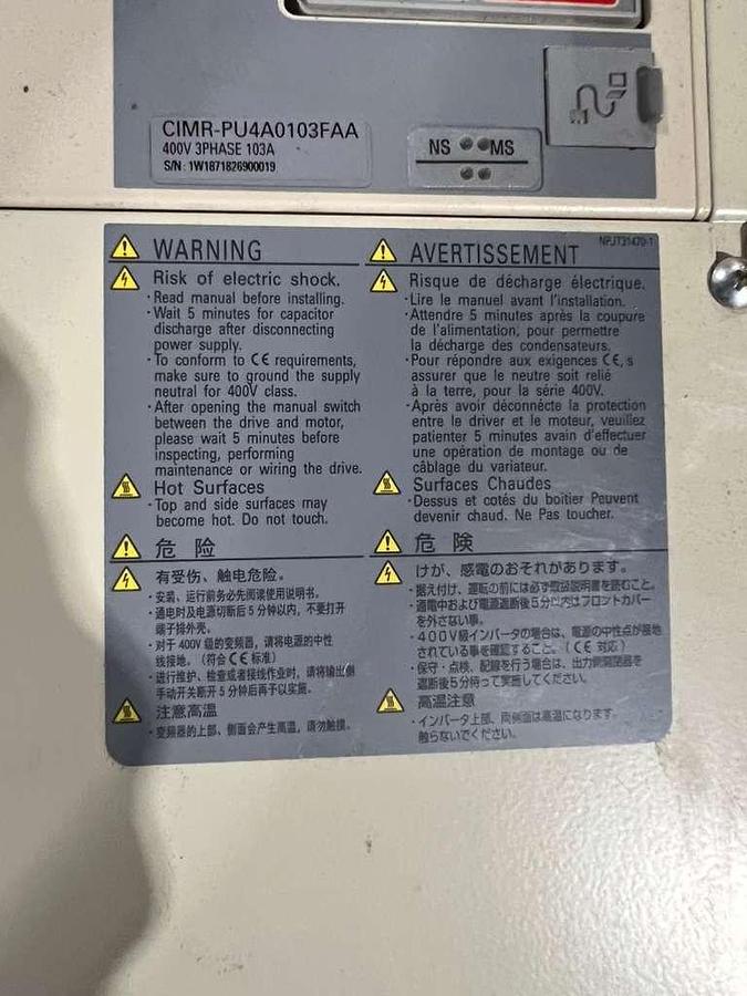 Used YASKAWA ELECTRIC CIMR-PU4A0103FAA / CIMRPU4A0103FAA - STOCK CC-15