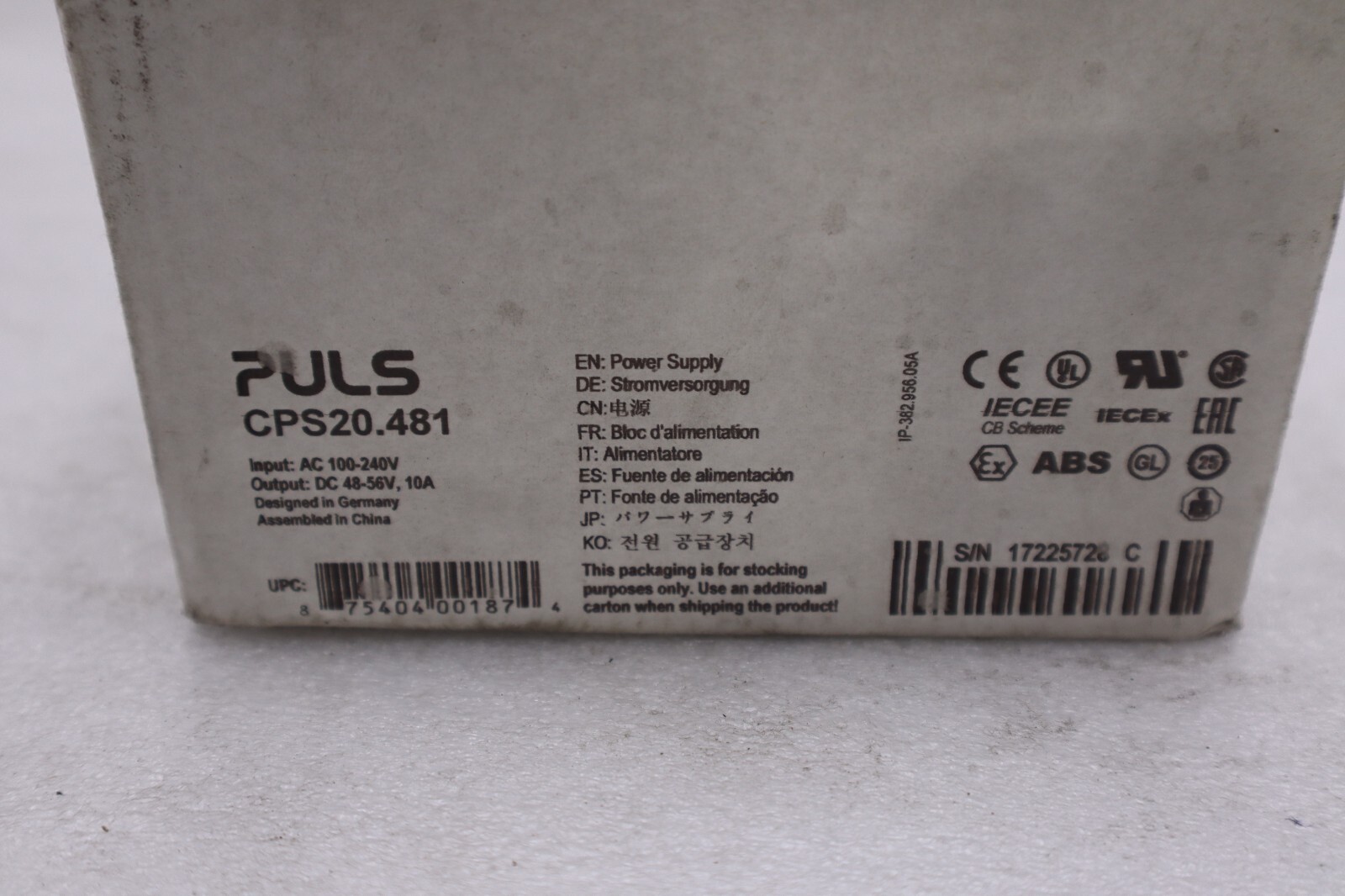 Used Puls CPS20.481 Power Supply, 1-Phase, 120-240VAC, 48VDC 10A 480W NEW IN BOX H450