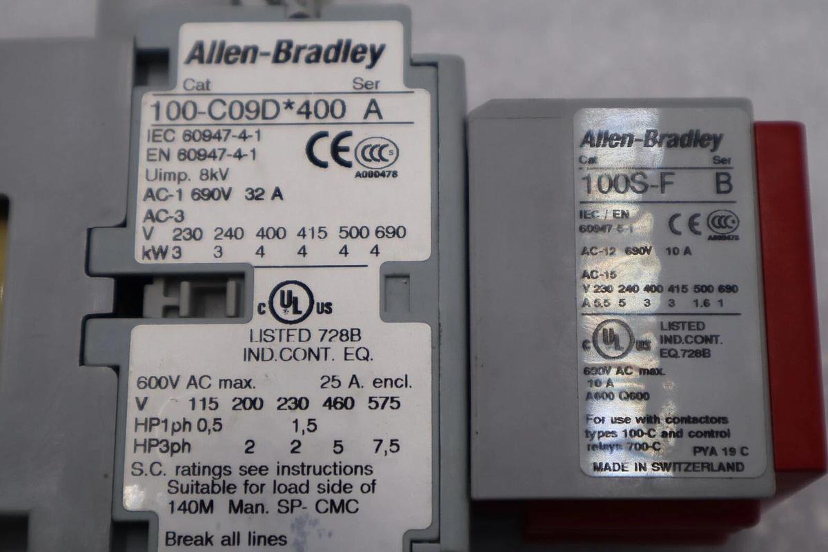 Used ALLEN BRADLEY 193-EECB/ 100-C09Z*400/ 100S-F Overload Relay STOCK L-479-C