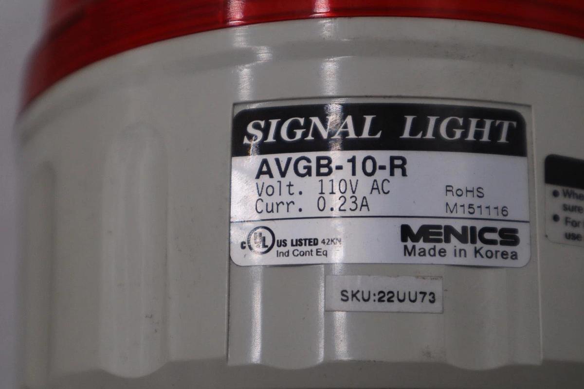 Used MENICS AVGB-10-R SIGNAL LIGHT 110 VAC 220MA 25W - STOCK 5649CC